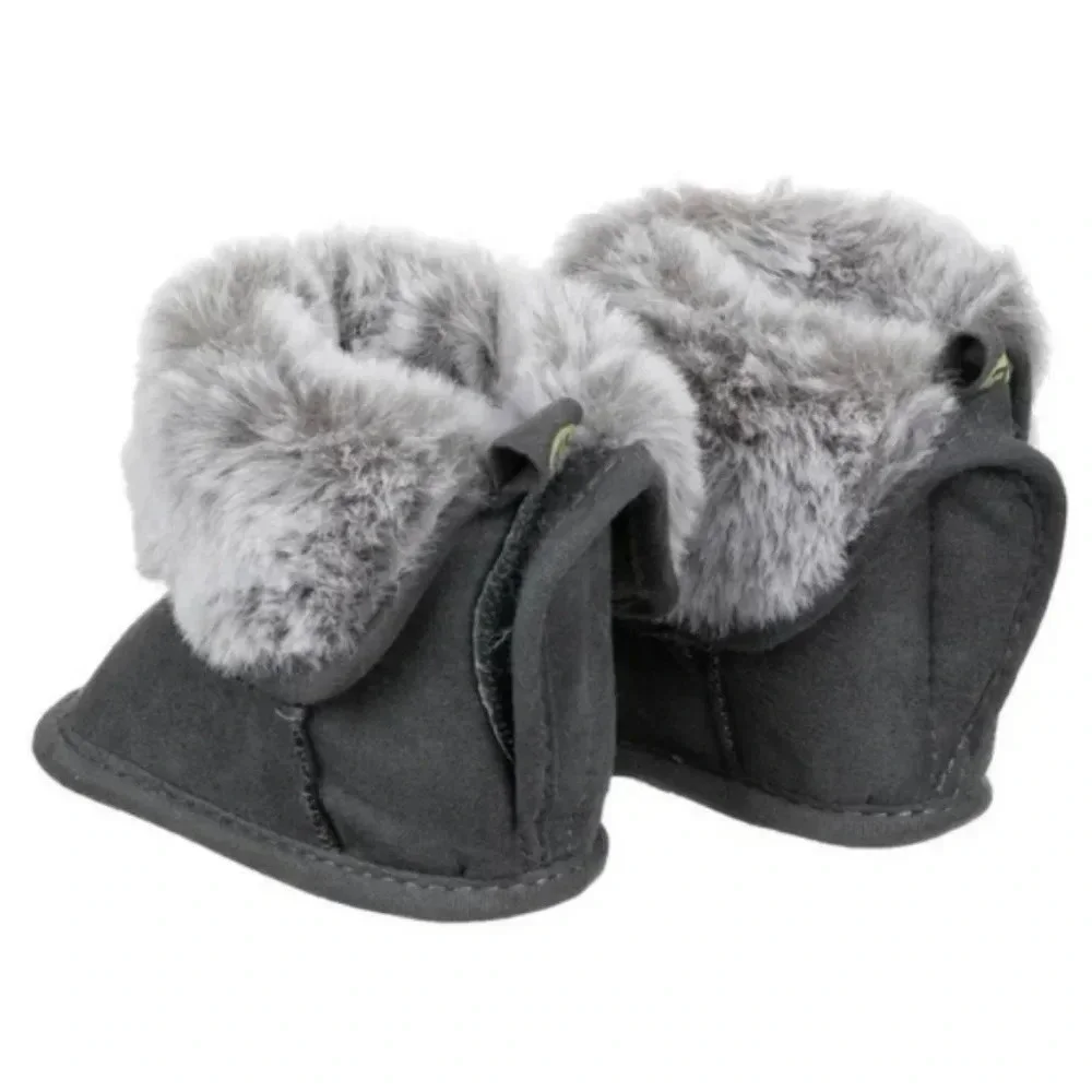 FIRST STEPS | Baby Girls Faux Fur Booties in Gray sz 0/3M, 6/9M